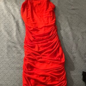 SHEIN Red Ruched Halter Bodycon Dress